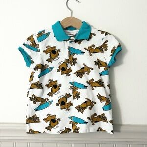 Vintage Scooby-Doo! Baby 2T Kids' Playful Graphic Polo White Teal Shirt